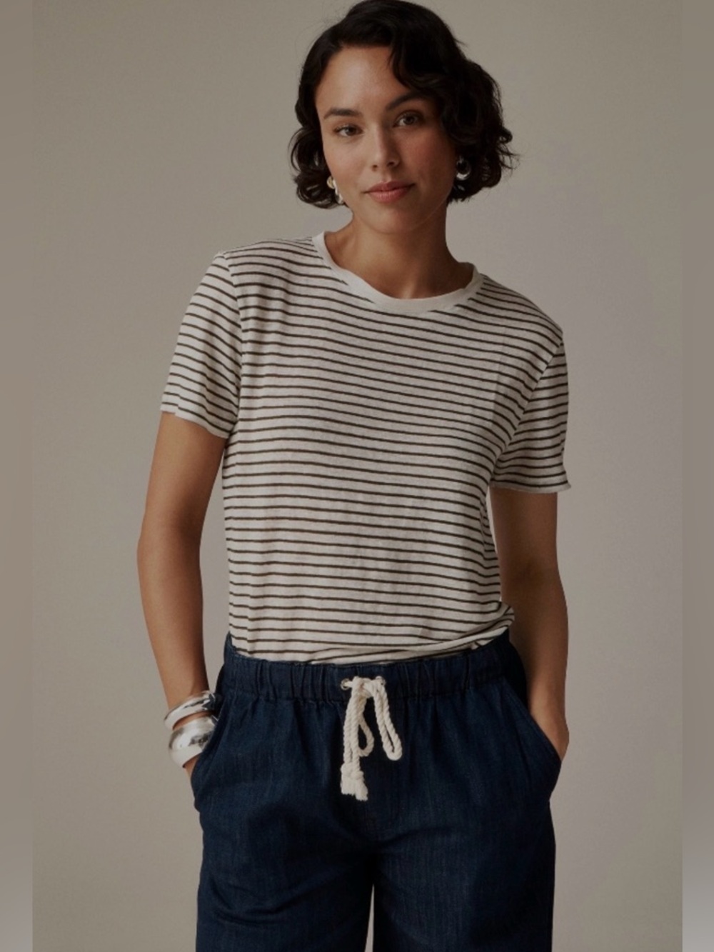 J. Crew Relax Linen T-Shirt in Stripe Size XL